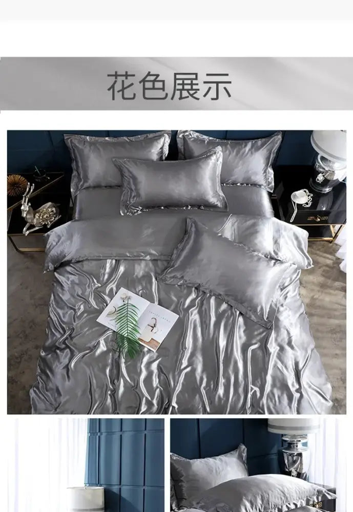 Glossy Turquoise Satin Duvet Set