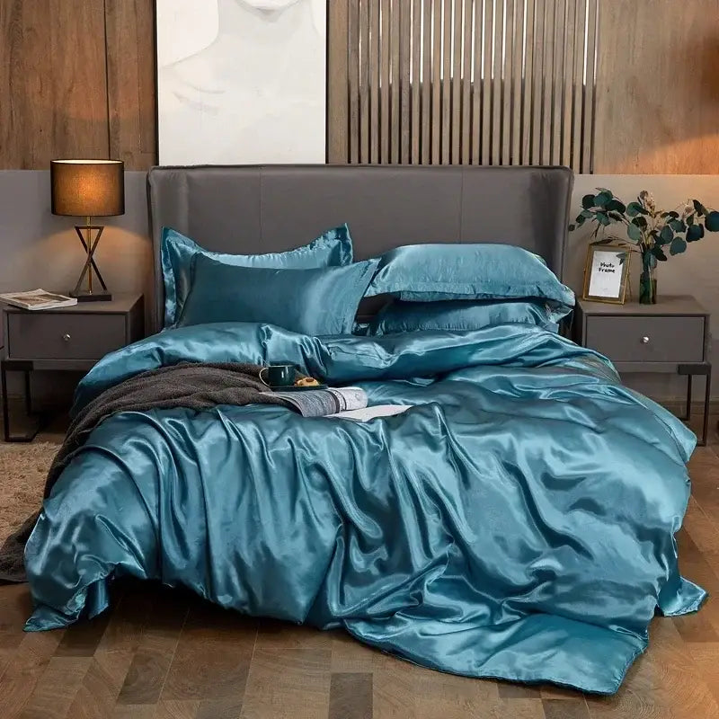 Glossy Turquoise Satin Duvet Set