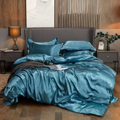 Glossy Turquoise Satin Duvet Set