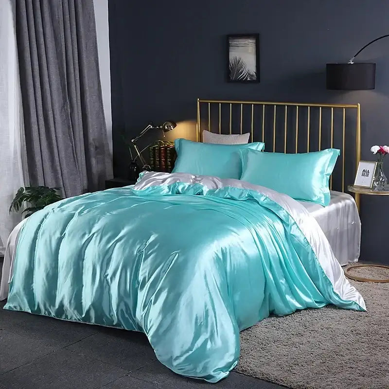 Metallic Gray Satin Duvet Set