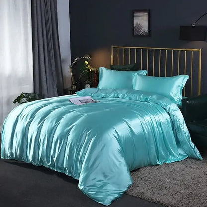 Metallic Gray Satin Duvet Set