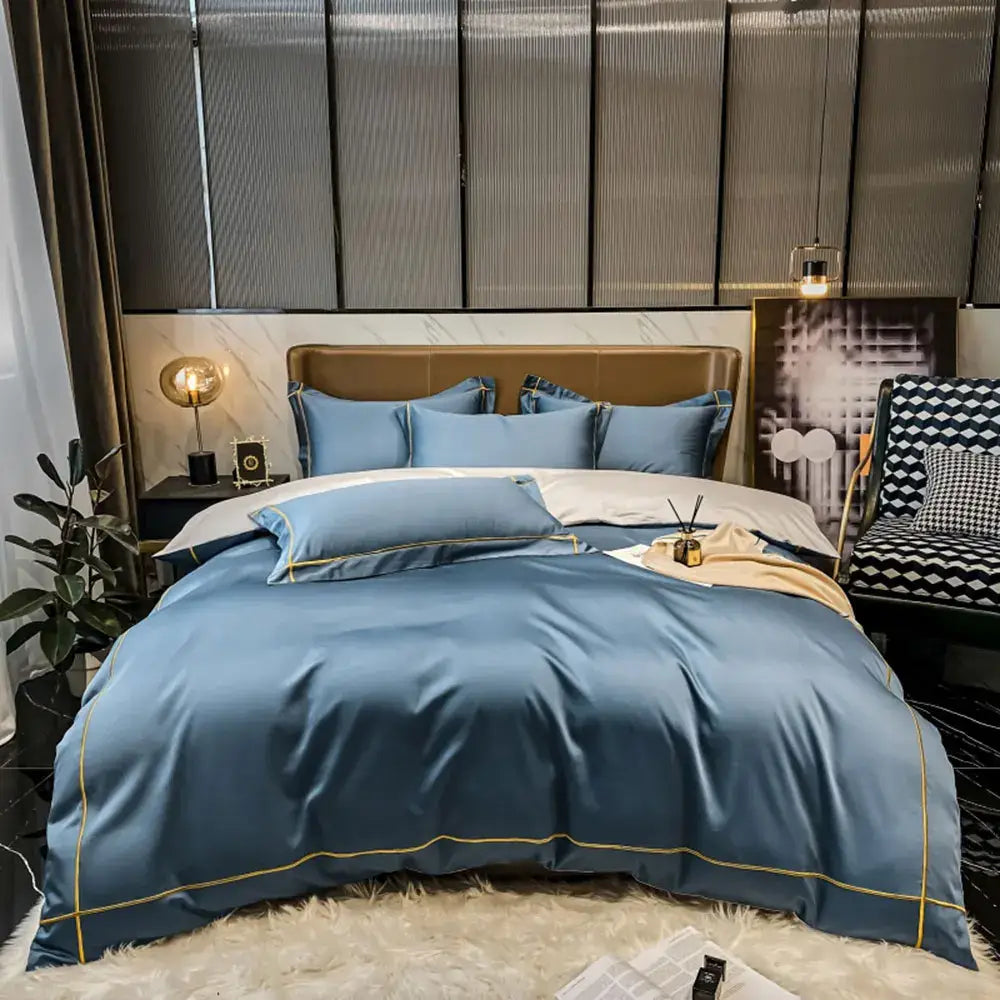 Navy Gold Cotton Duvet