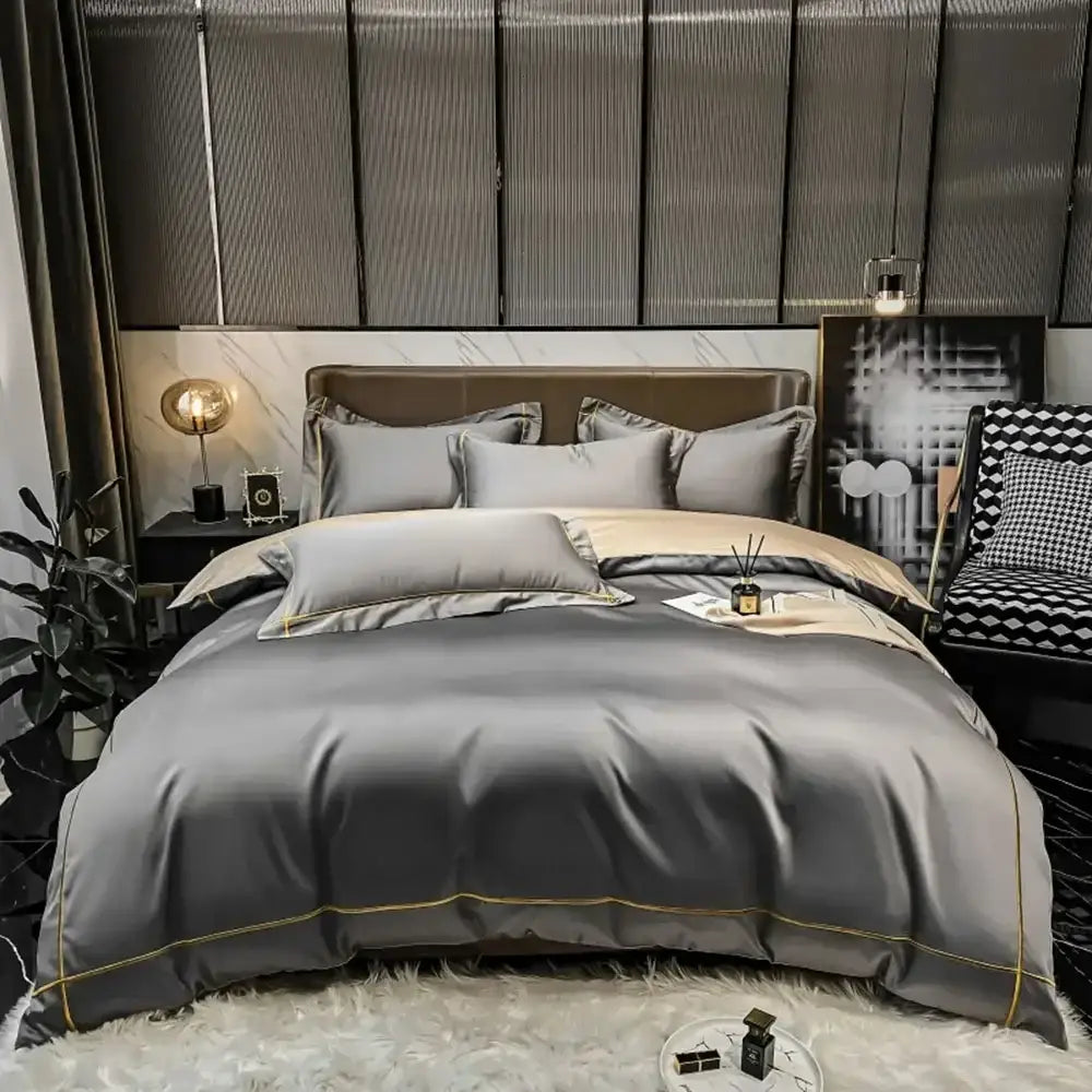 Navy Gold Cotton Duvet