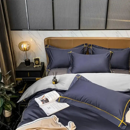 Navy Gold Cotton Duvet