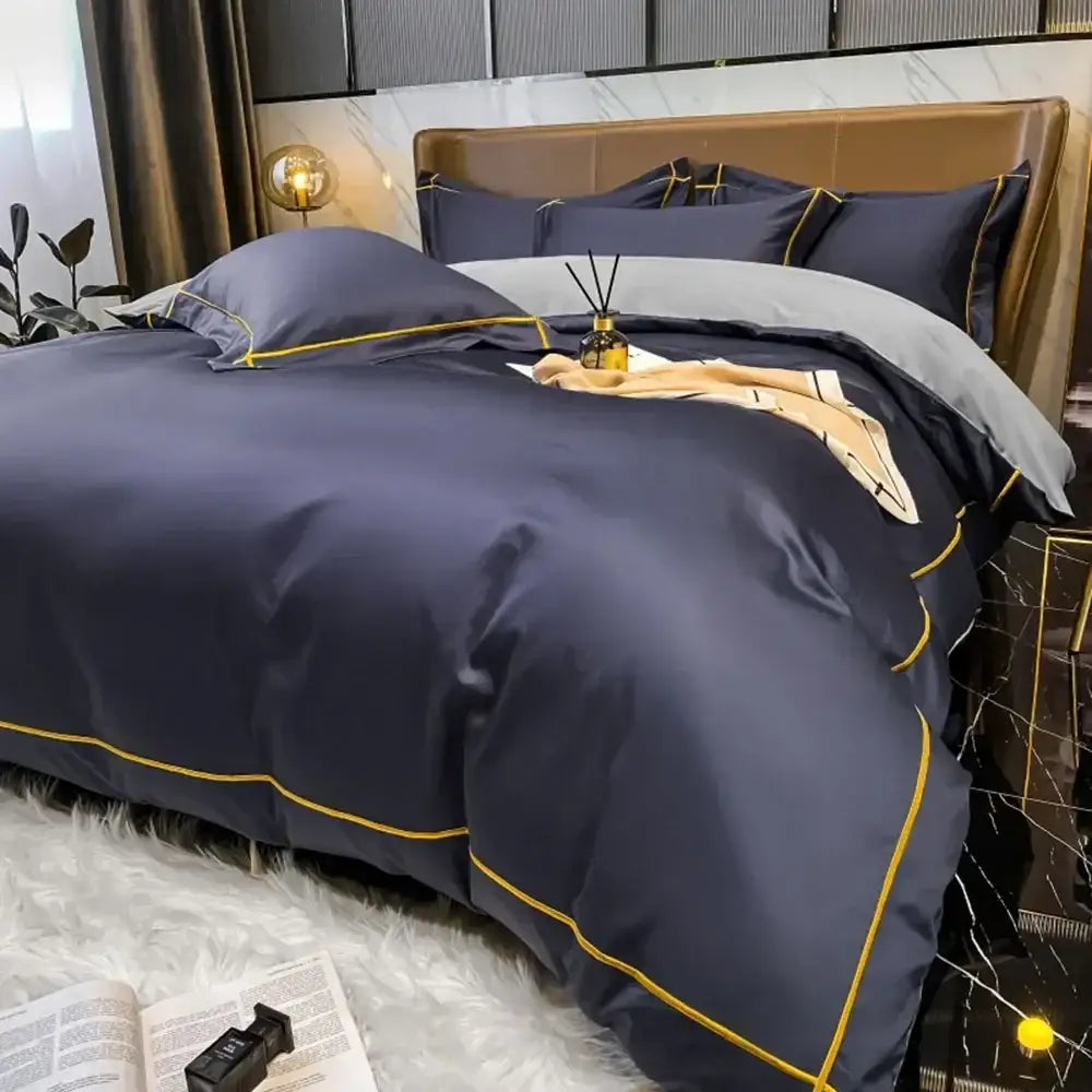 Navy Gold Cotton Duvet