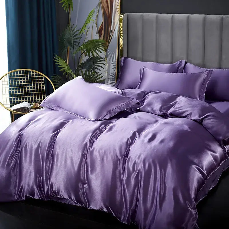 Purple Satin Duvet Set with Bed Sheet