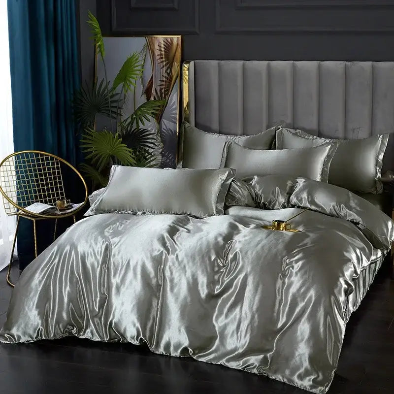 Purple Satin Duvet Set with Bed Sheet