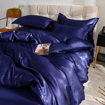 White Satin Silk Duvet Set Luxurious Feel