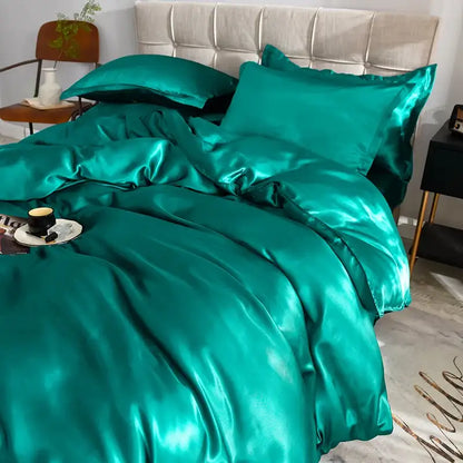 White Satin Silk Duvet Set Luxurious Feel