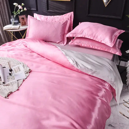 White Satin Silk Duvet Set Luxurious Feel