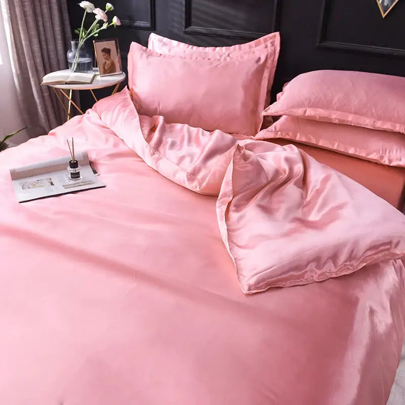 White Satin Silk Duvet Set Luxurious Feel