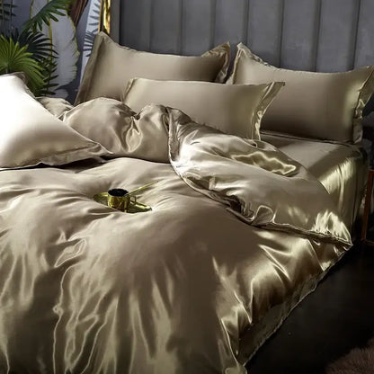 Champagne Gold Satin Duvet Set Silky Smooth