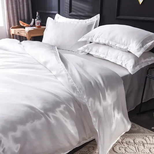 White Satin Silk Duvet Set Luxurious Feel