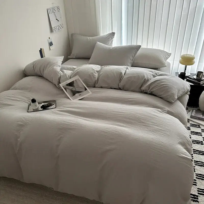 Gray Quilted Cotton Duvet