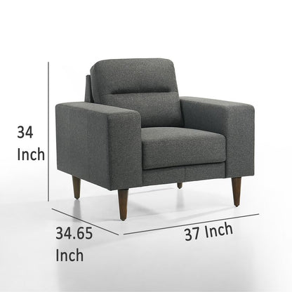 Vile Accent Chair, Plush Gray Fabric, Classic Tapered Solid Wood Legs