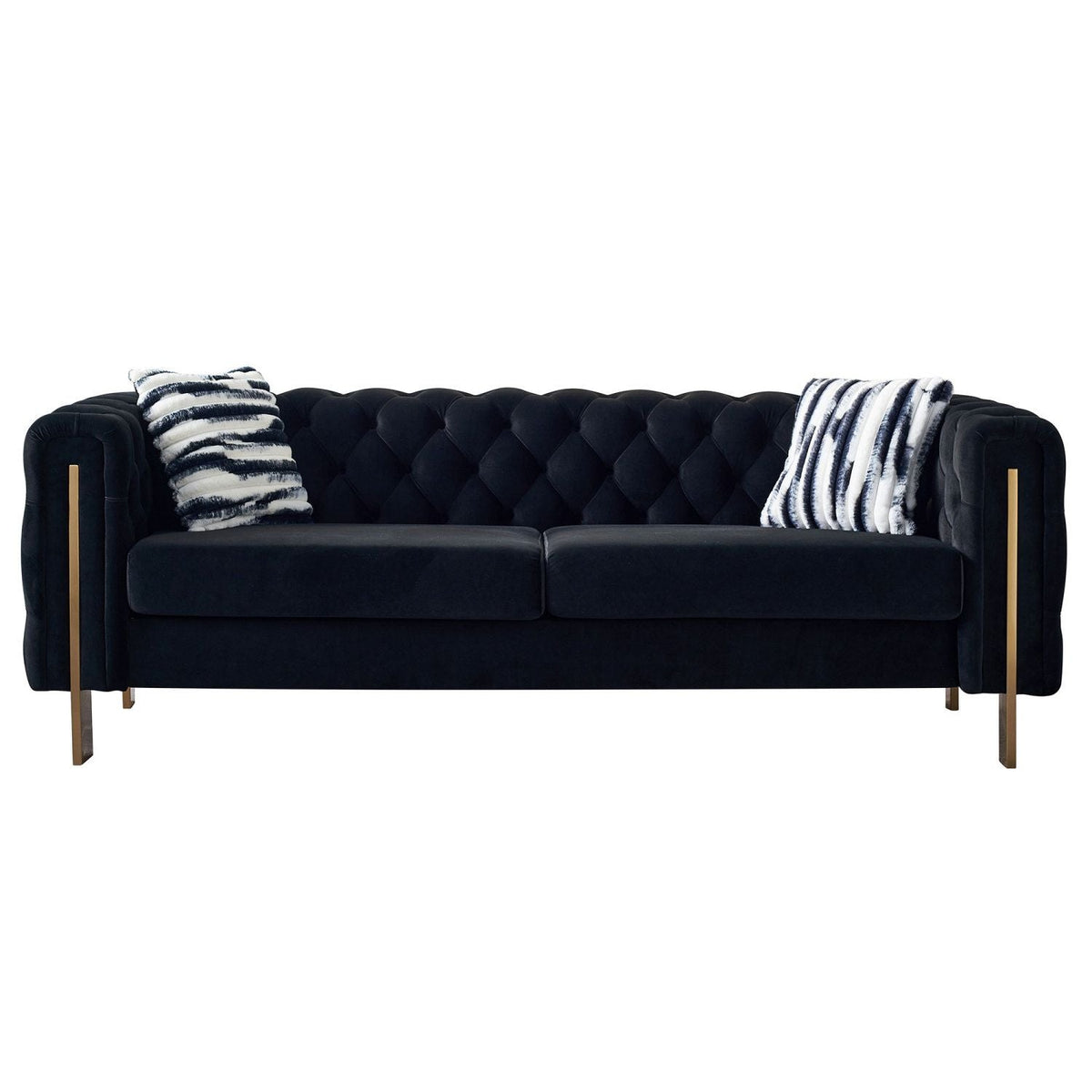 Chesterfield Modern Tufted Velvet Living Room Sofa, 84.25''W Couch – Black