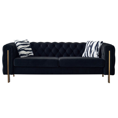Chesterfield Modern Tufted Velvet Living Room Sofa, 84.25''W Couch – Black