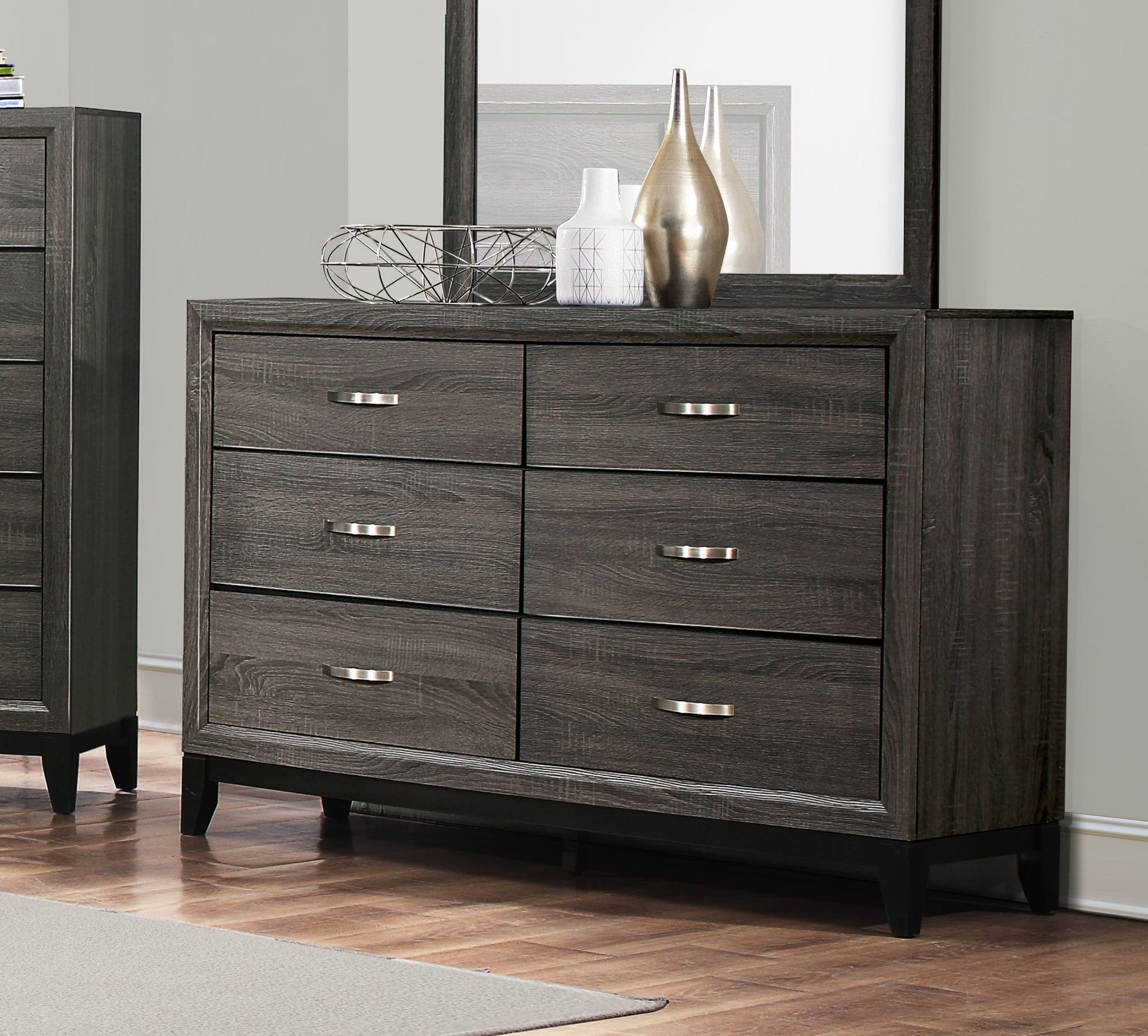 Contemporary Design 1pc 6-Drawers Dresser Gray Finish Polished – photo 5 of 7