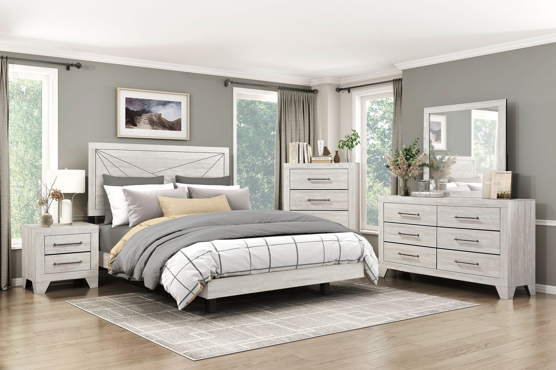 Contemporary Gray Oak Finish Queen Bed Durable Wooden Bedroom – photo 9 of 11