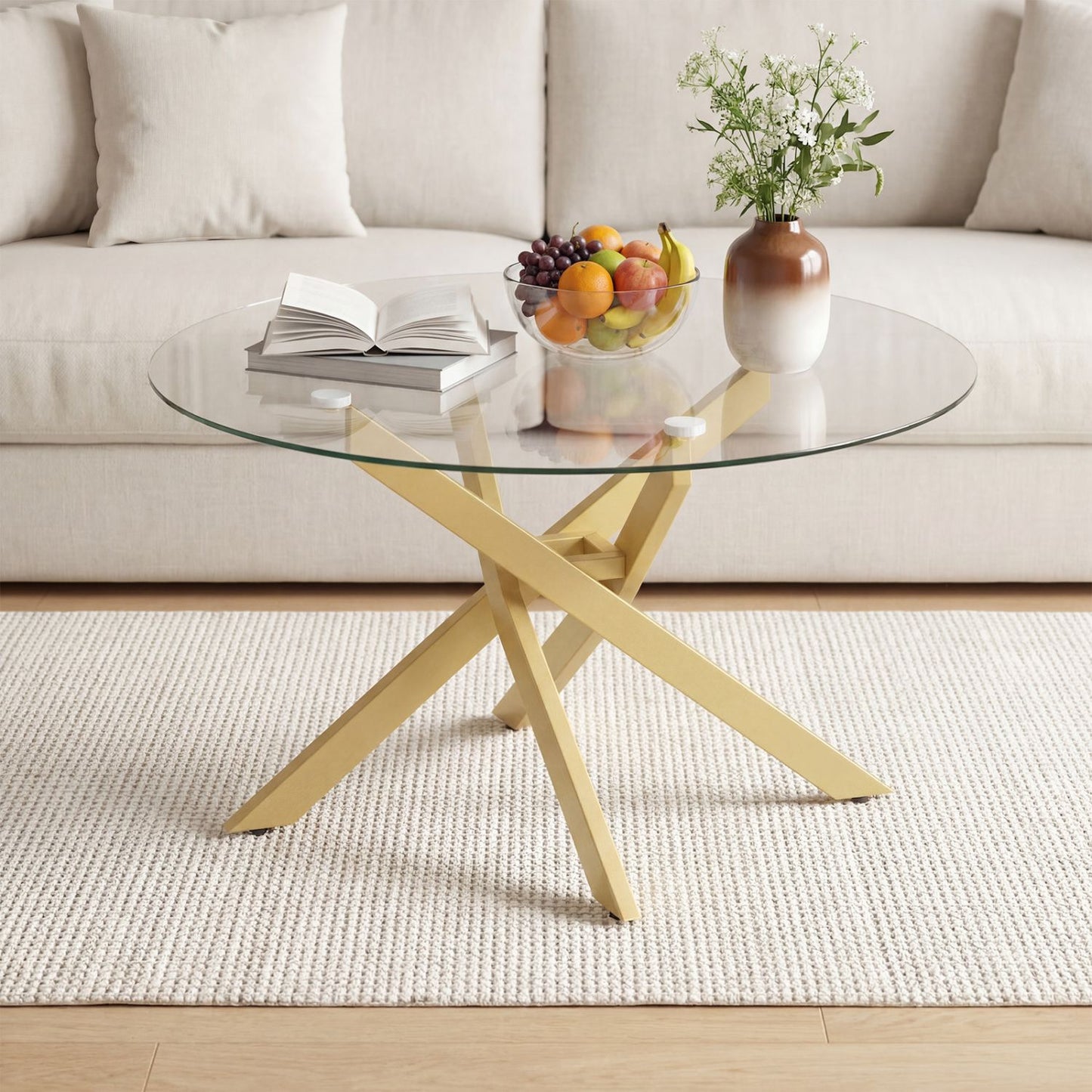 Glass Coffee Table Round Clear Center Table with Tempered Glass Top – photo 17 of 22