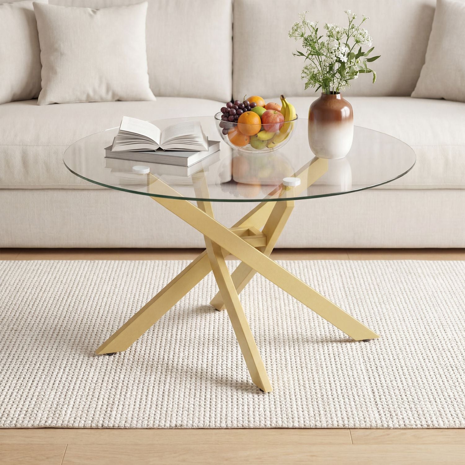Glass Coffee Table Round Clear Center Table with Tempered Glass Top – photo 17 of 22