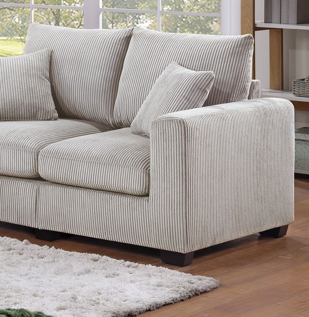 Classic Living Room 2pc Sofa Set Ivory Corduroy Sofa And Loveseat – photo 7 of 10