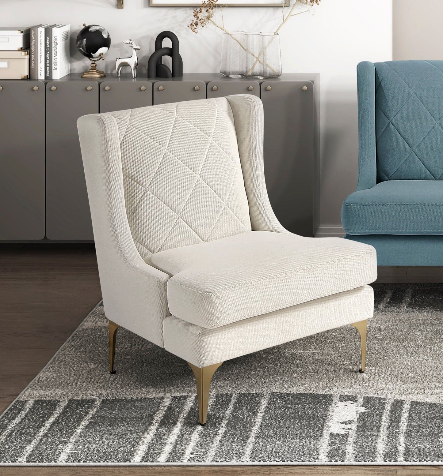 Modern Luxury Taupe Chenille Upholstery Wingback Accent Chair – photo 9 of 11
