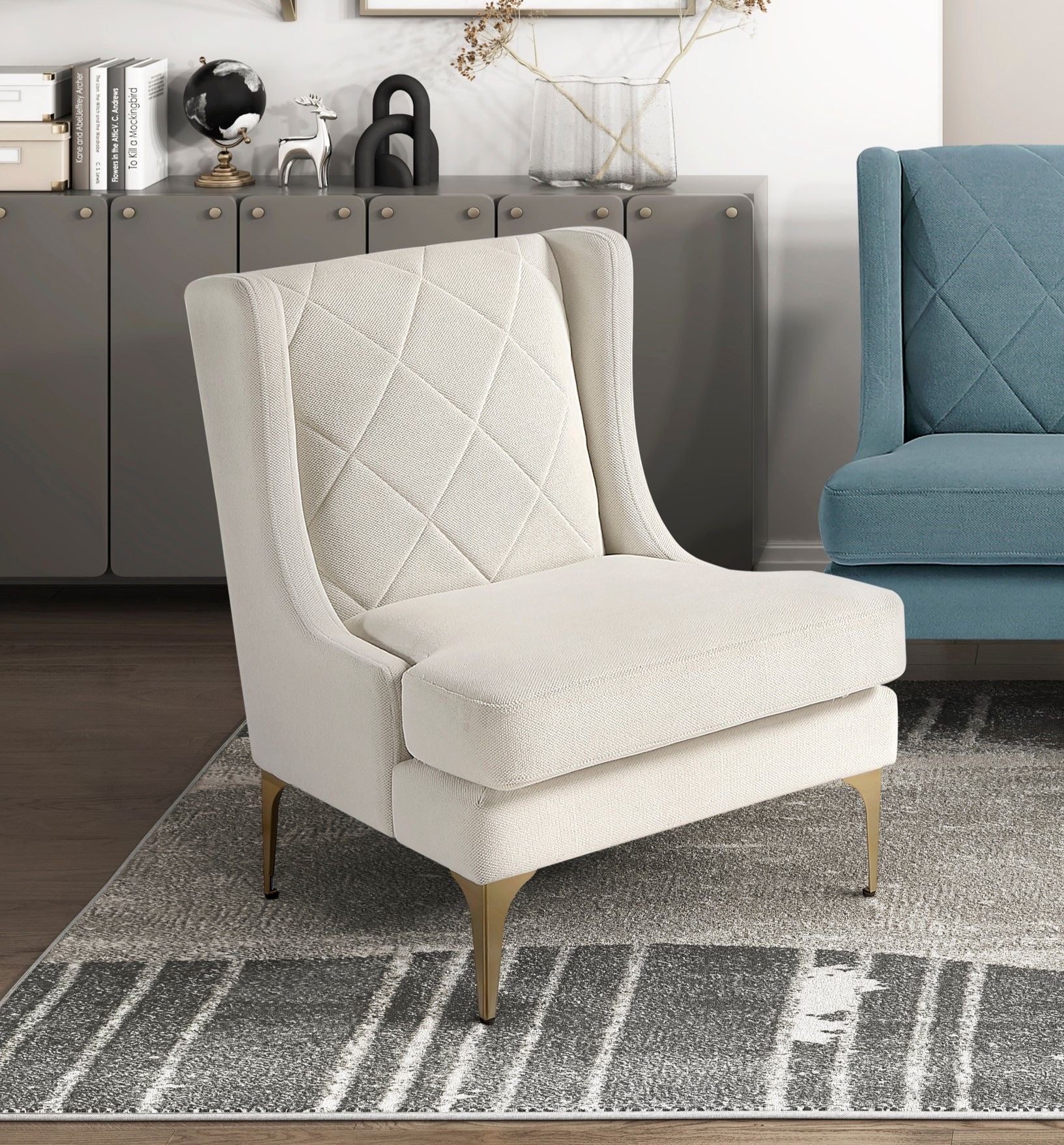 Modern Luxury Taupe Chenille Upholstery Wingback Accent Chair – photo 9 of 11