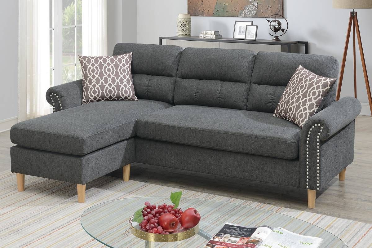 Slate Color Polyfiber Reversible Sectional Sofa Set Chaise Pillows – photo 8 of 18