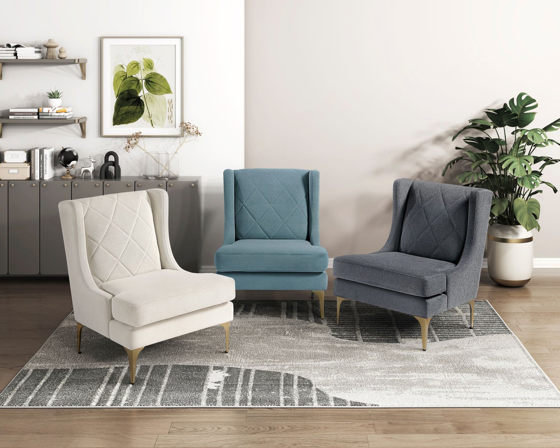 Modern Luxury Taupe Chenille Upholstery Wingback Accent Chair – photo 10 of 11