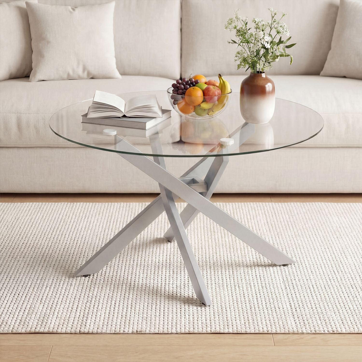 Glass Coffee Table Round Clear Center Table with Tempered Glass Top – photo 7 of 22