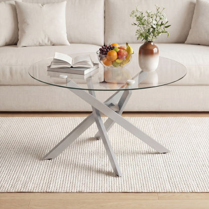 Glass Coffee Table Round Clear Center Table with Tempered Glass Top – photo 7 of 22