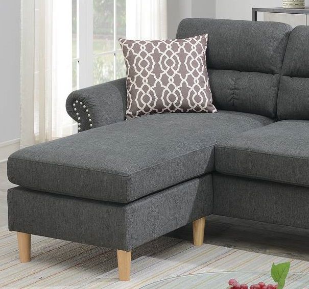 Slate Color Polyfiber Reversible Sectional Sofa Set Chaise Pillows – photo 11 of 18
