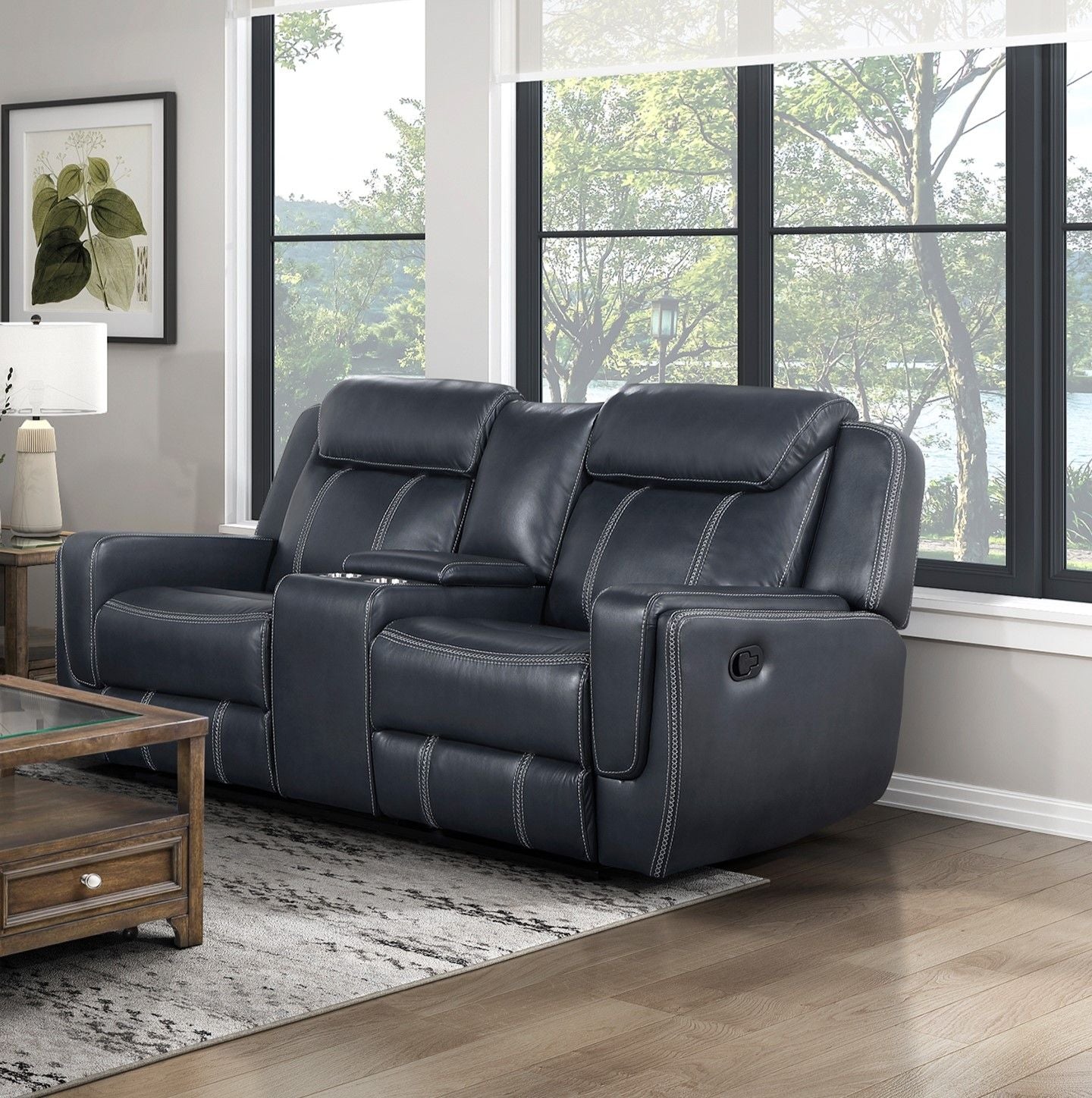 Modern Living Room Furniture 2pc Reclining Sofa Set Blue Breathable – photo 3 of 14