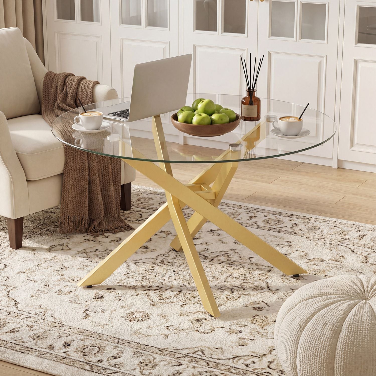 Glass Coffee Table Round Clear Center Table with Tempered Glass Top – photo 18 of 22
