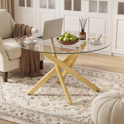 Glass Coffee Table Round Clear Center Table with Tempered Glass Top – photo 18 of 22