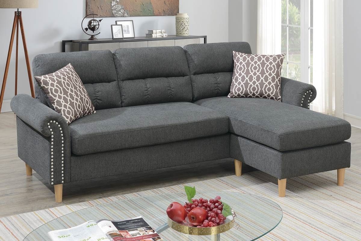 Slate Color Polyfiber Reversible Sectional Sofa Set Chaise Pillows – photo 6 of 18