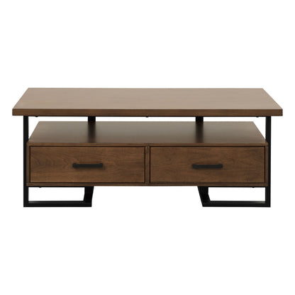 Contemporary Design Unique Frame 1pc Coffee Table with Drawers Walnut – photo 1 of 6