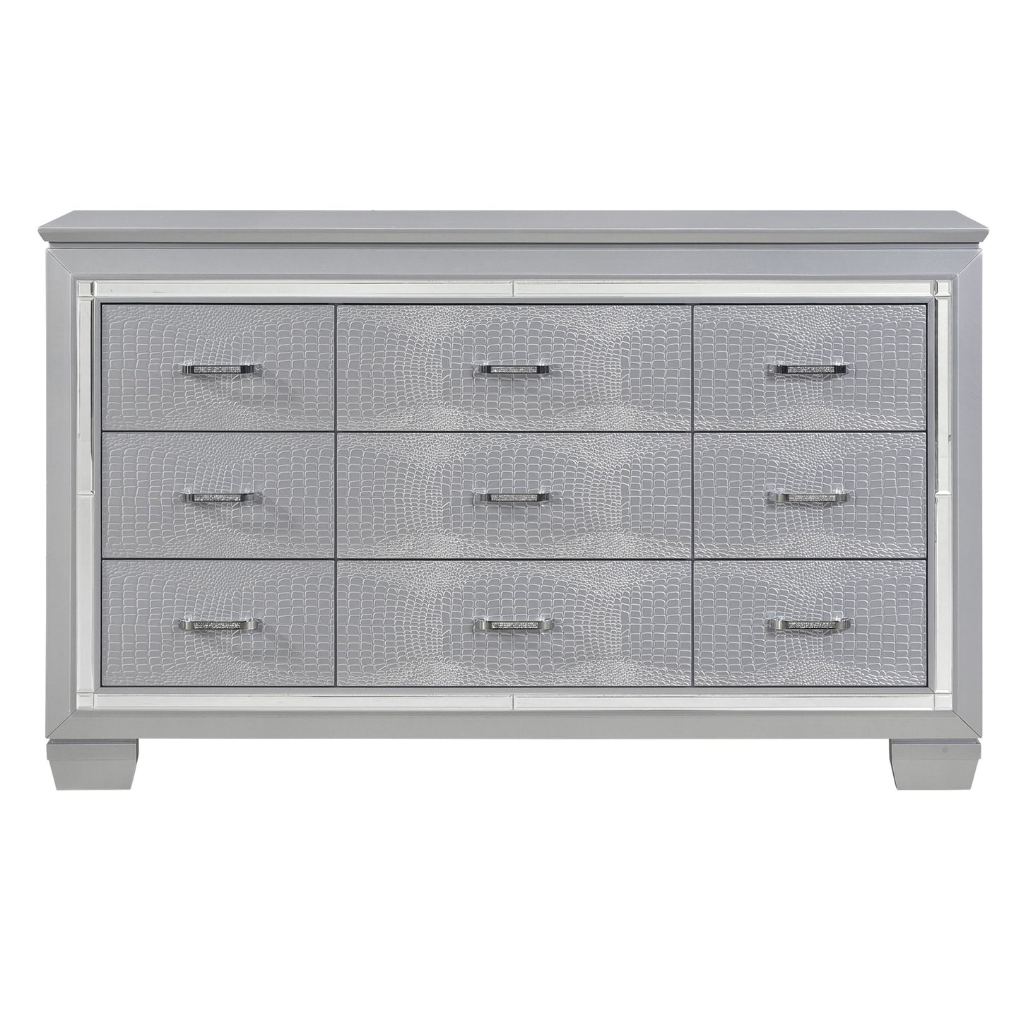 Modern Glam Silver Finish 1pc Nine Drawers Dresser Faux Alligator – photo 1 of 6