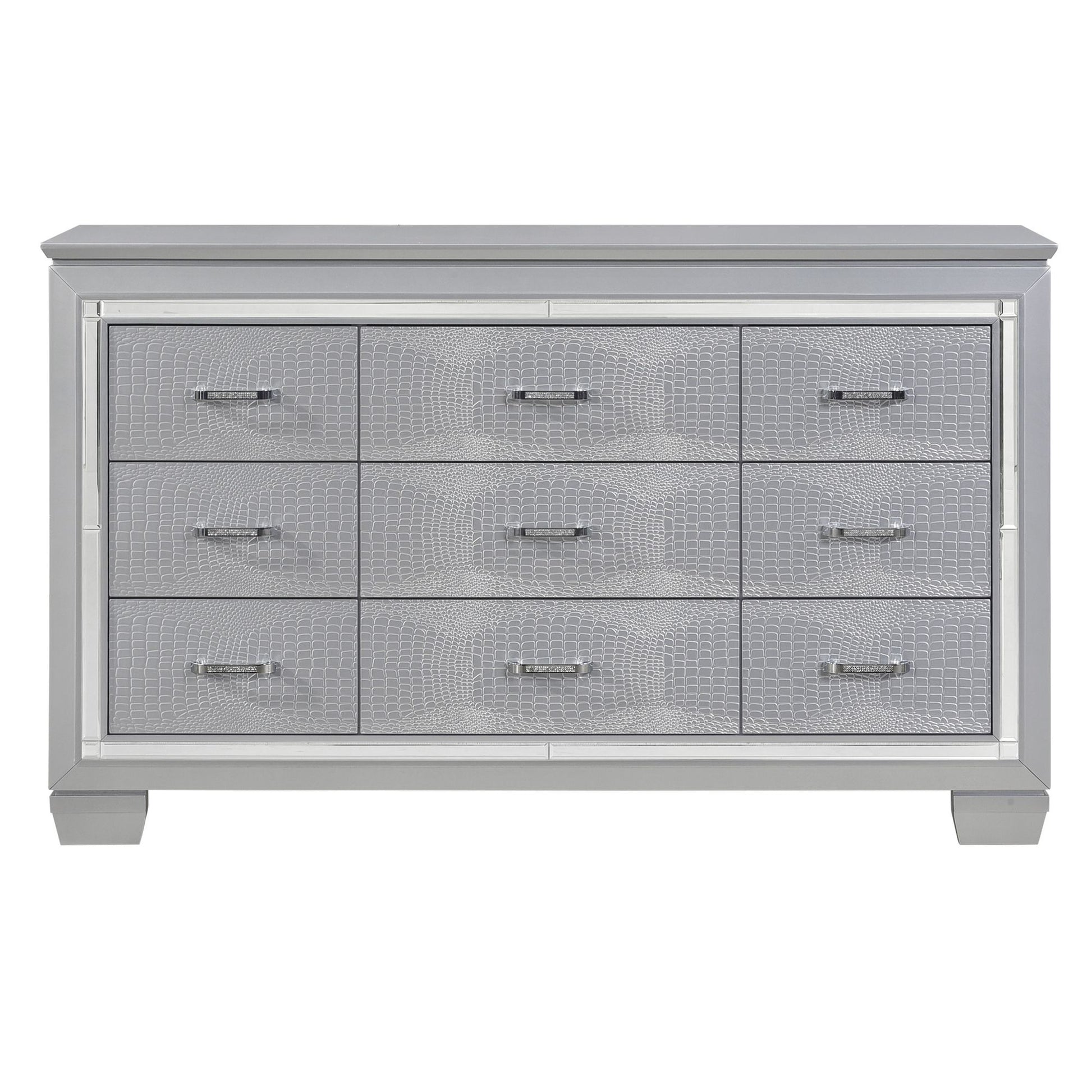 Modern Glam Silver Finish 1pc Nine Drawers Dresser Faux Alligator – photo 1 of 6