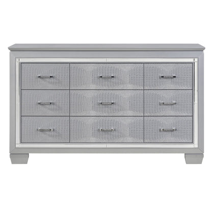 Modern Glam Silver Finish 1pc Nine Drawers Dresser Faux Alligator – photo 1 of 6