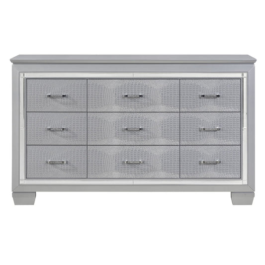 Modern Glam Silver Finish 1pc Nine Drawers Dresser Faux Alligator – photo 1 of 6