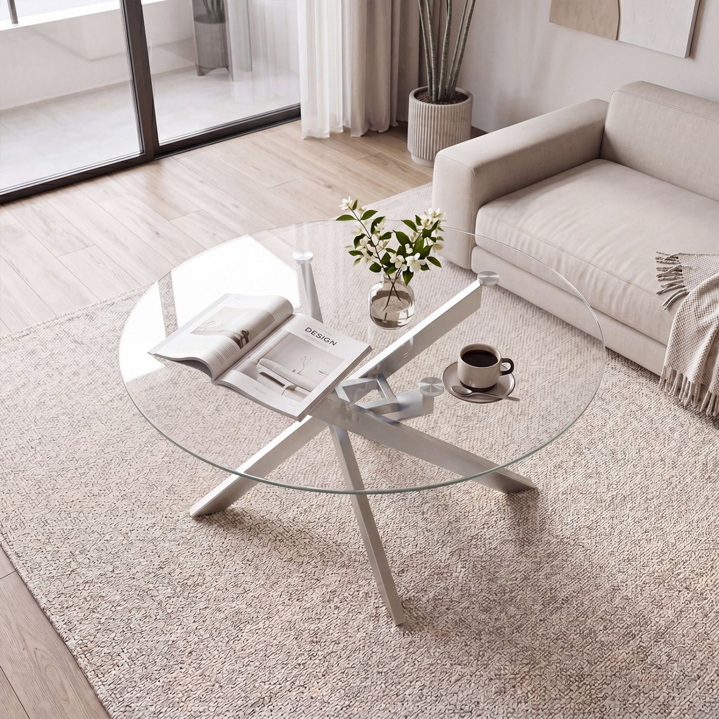 Glass Coffee Table Round Clear Center Table with Tempered Glass Top – photo 3 of 22