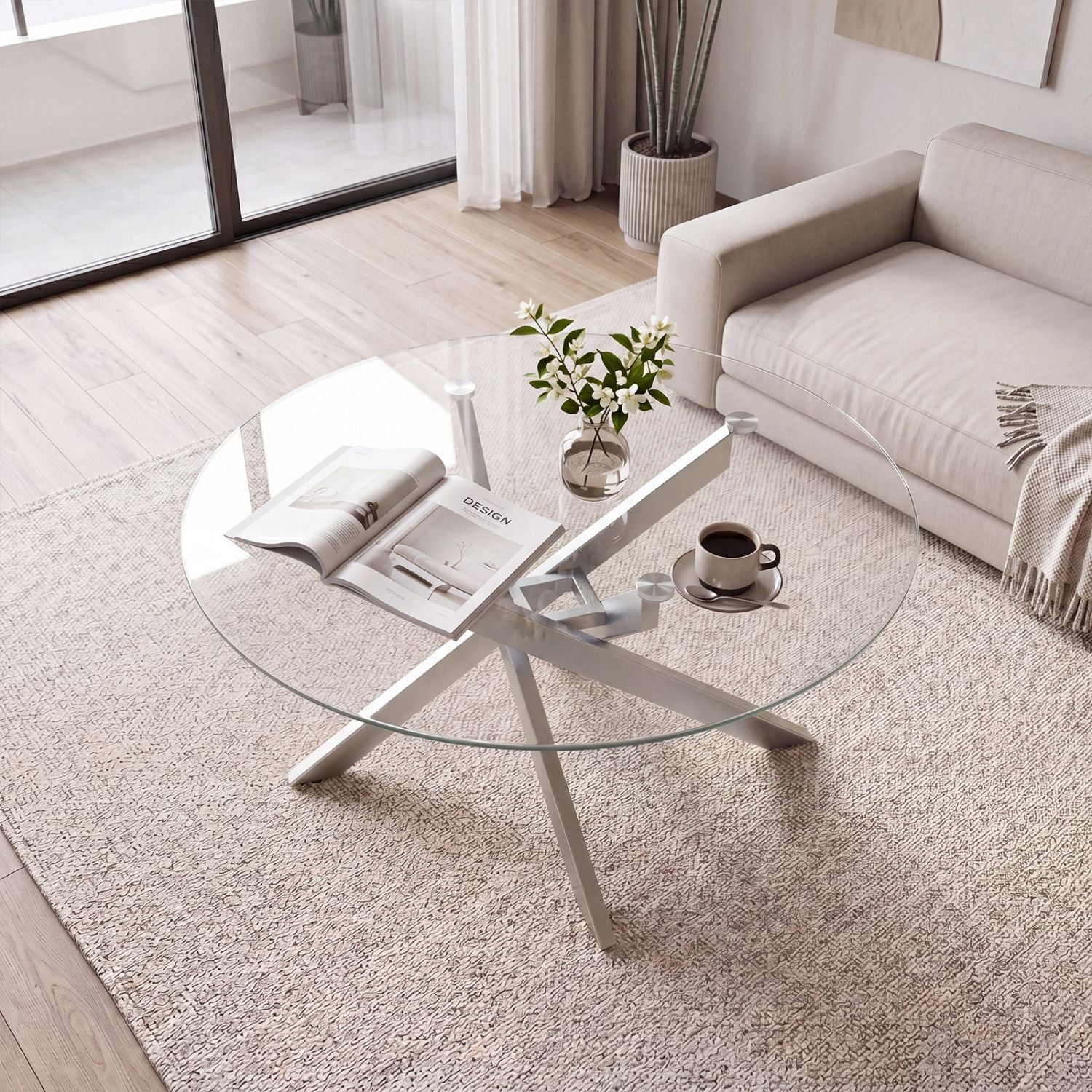 Glass Coffee Table Round Clear Center Table with Tempered Glass Top – photo 3 of 22
