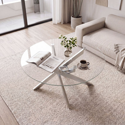 Glass Coffee Table Round Clear Center Table with Tempered Glass Top – photo 3 of 22
