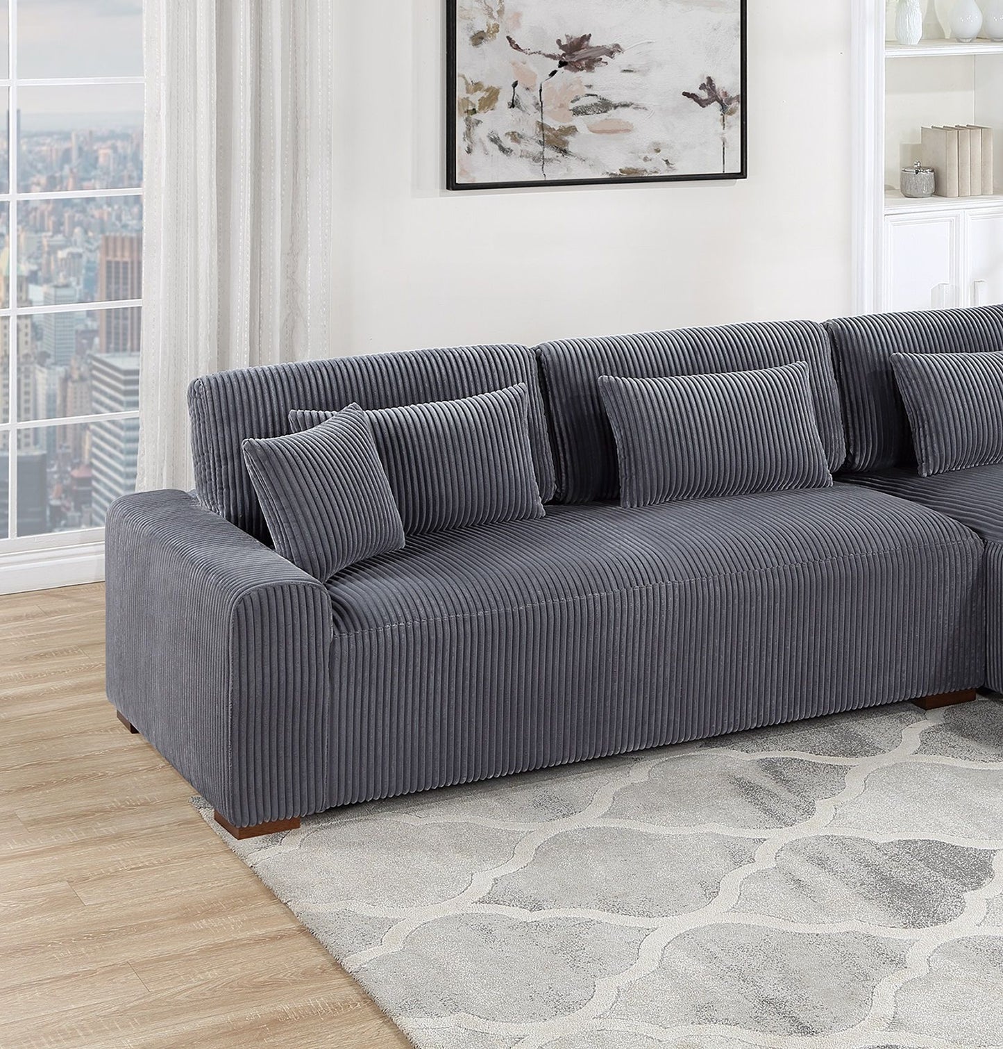 Modern 2pc Sectional Set XL Plush Corduroy Fabric Dark Gray LAF Sofa – photo 3 of 8