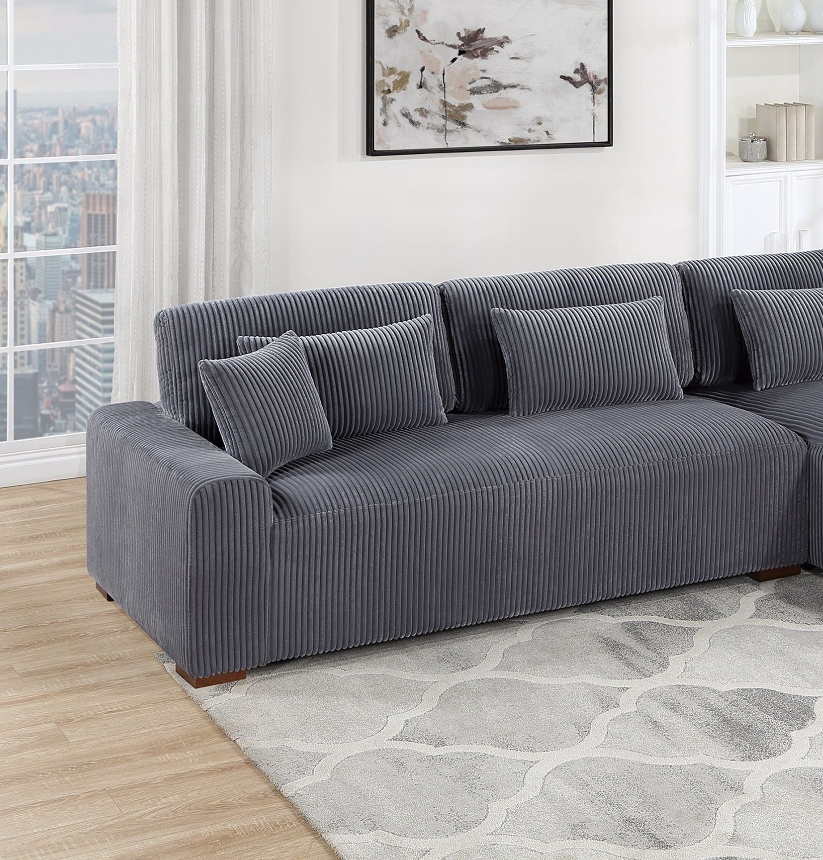 Modern 2pc Sectional Set XL Plush Corduroy Fabric Dark Gray LAF Sofa – photo 3 of 8