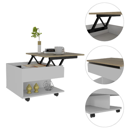White and Light Oak 1-Drawer 1-Shelf Lift Top Coffee Table – photo 3 of 7