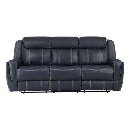 Modern Living Room Furniture 2pc Reclining Sofa Set Blue Breathable – photo 4 of 14