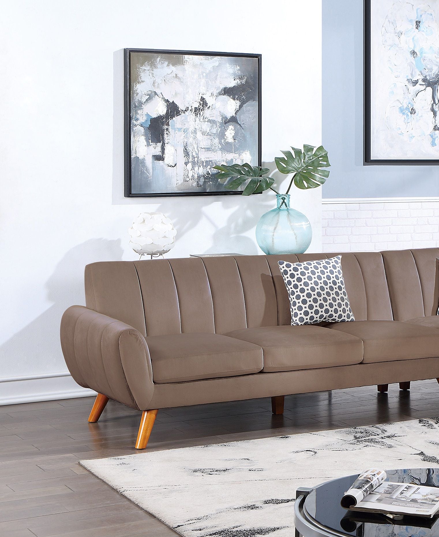 Contemporary 2-Pcs Sectional Set Living Room Furniture Light Brown – photo 2 of 10
